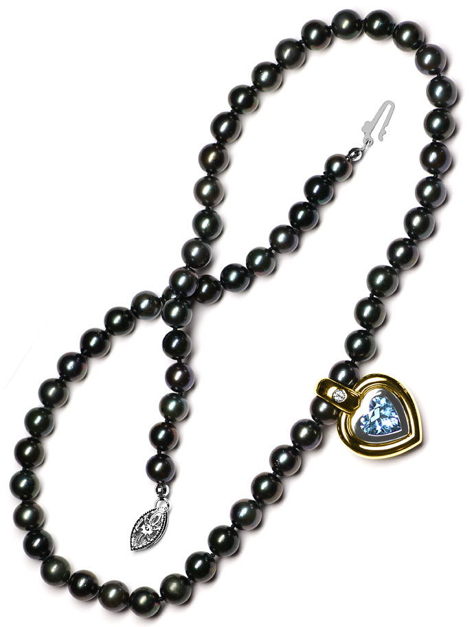 Foto 4 - Aquamarin Herz in Clip Diamant-Anhänger an Perlen-Kette, R9121