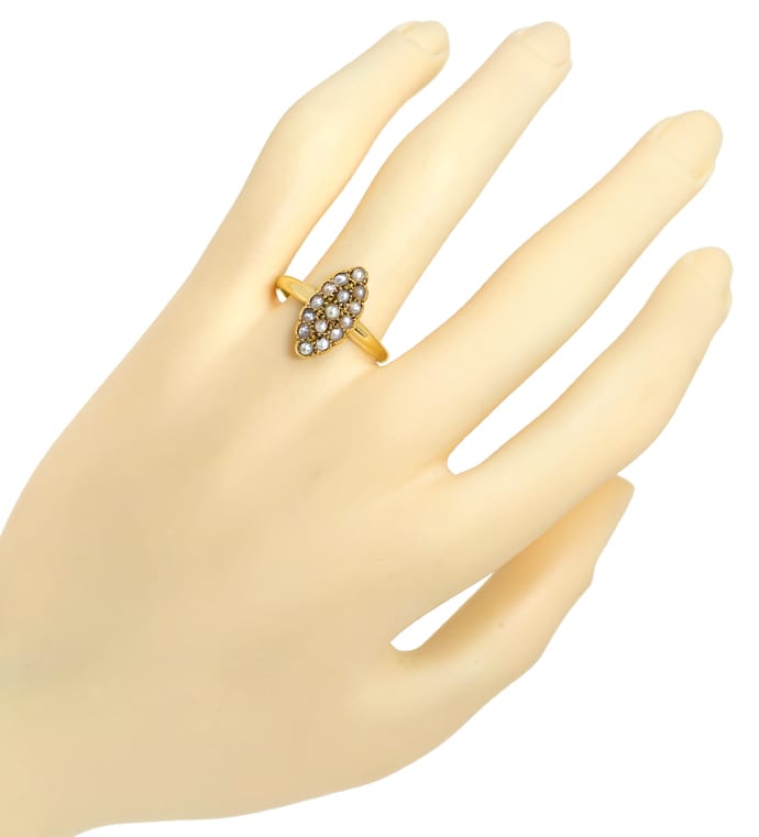 Foto 4 - Antiker Marquise Damenring 15 Perlen aus 18K Gelbgold, S2453