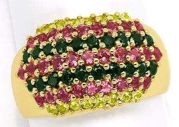 Foto 1 - Dekorativer breiter Ring, Gelbgold, 65 bunte Farbsteine, S9201